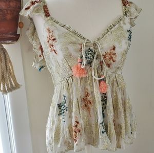 NWT FREE PEOPLE all that shimmers embroidered top